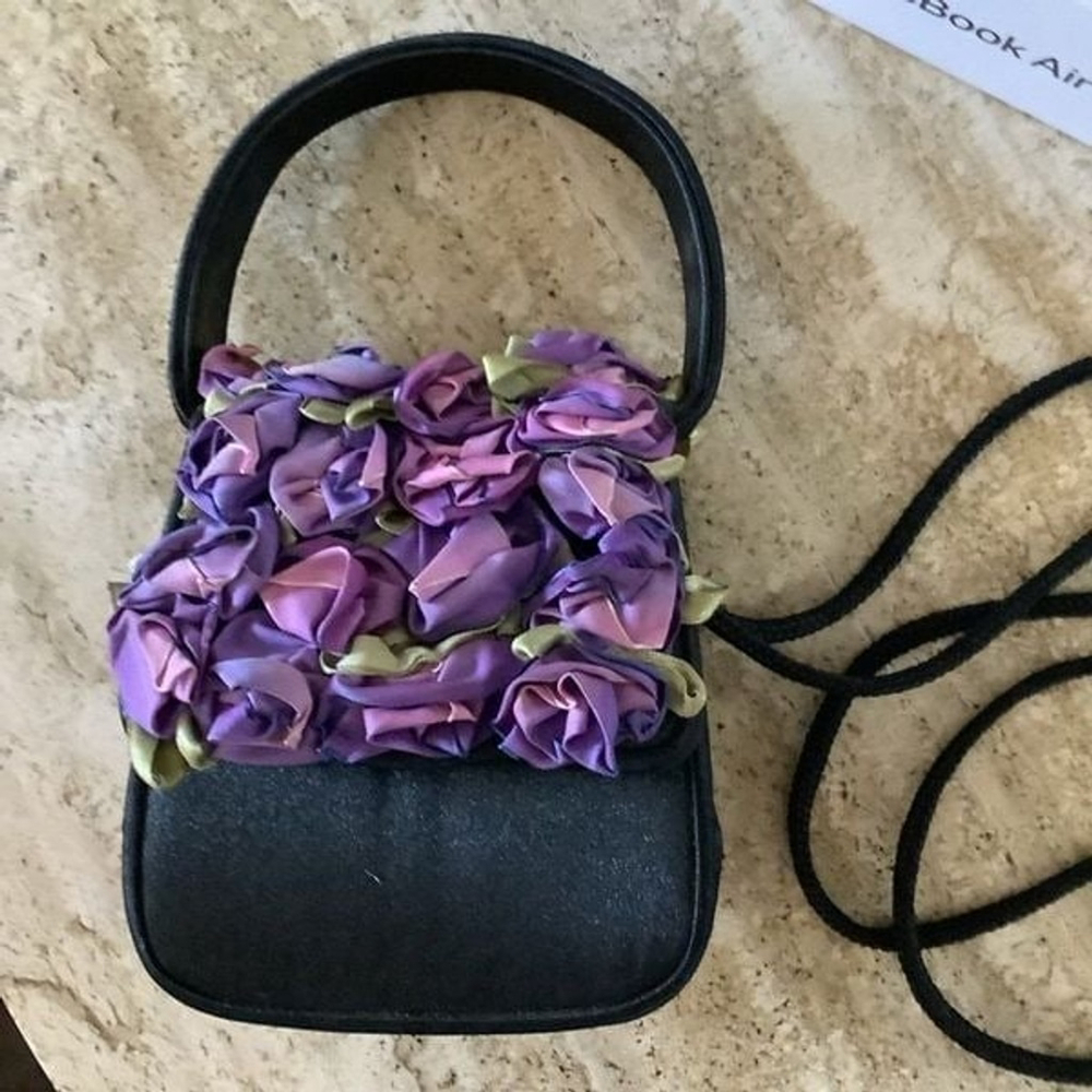 Women's Julie Feldman Black Purple Floral mini evening Handbag